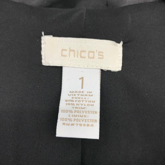 Chicos Jacket Womens Size 1 US M Blue Lace Black Satin Trim Open Front - Picture 5 of 5